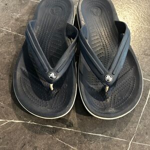 CROCS Navy Blue Flip Sandals with White Trim